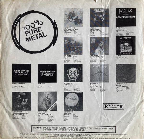 Roadrunner Sampler (1984, Canada, 2×Vinyl LP) — HEAVY 002