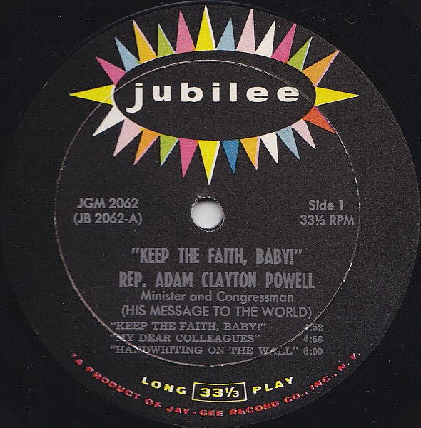 Adam Clayton Powell – Keep the Faith, Baby! – His Message to the World Jubilee Records – JGM 2062 | Vinyl – U.S. Pressing