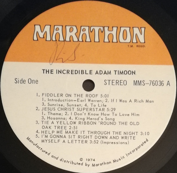 Adam Timoon – The Incredible Adam Timoon - 1974-Rock & Roll, Folk (Vinyl)