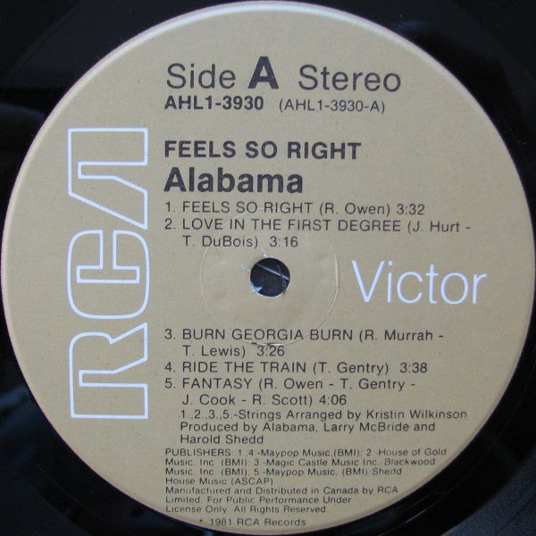 Alabama – Feels So Right -1981- Country, Bluegrass ( Clearance Vinyl) Overstocked