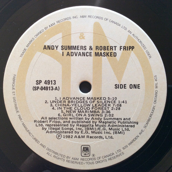 Andy Summers & Robert Fripp I Advance Masked - 1982-Instrumental, Prog Rock, Ambient ( vinyl )