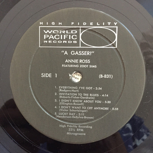 Annie Ross & Zoot Sims – A Gasser! 1959 Genre: Jazz Style: Vocal, Cool Jazz (vinyl)