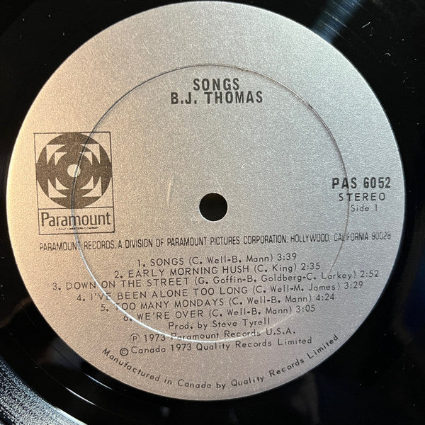 SONGS — B.J. Thomas (Paramount Records, PAS 6052) Pop, Soul (Vinyl)