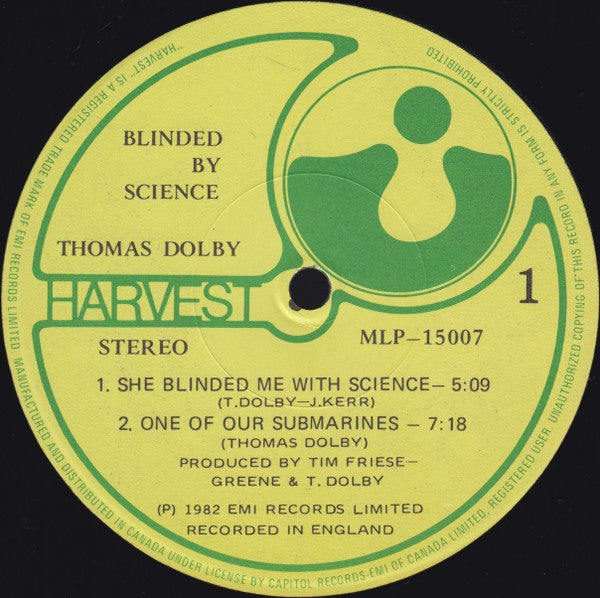 Thomas Dolby – Blinded By Science-1983 Synth-pop - Harvest label (vinyl)