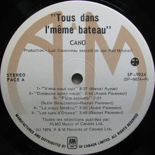 CANO – Tous dans l’même bateau (Folk‑Rock/Franco‑Ontarian, Vinyl LP) SP‑9024