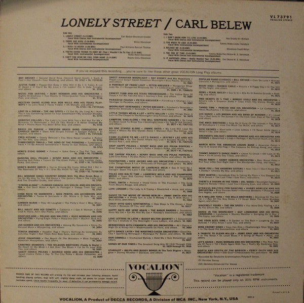 Carl Belew – Lonely Street- Folk , Country , 1967 (vinyl)