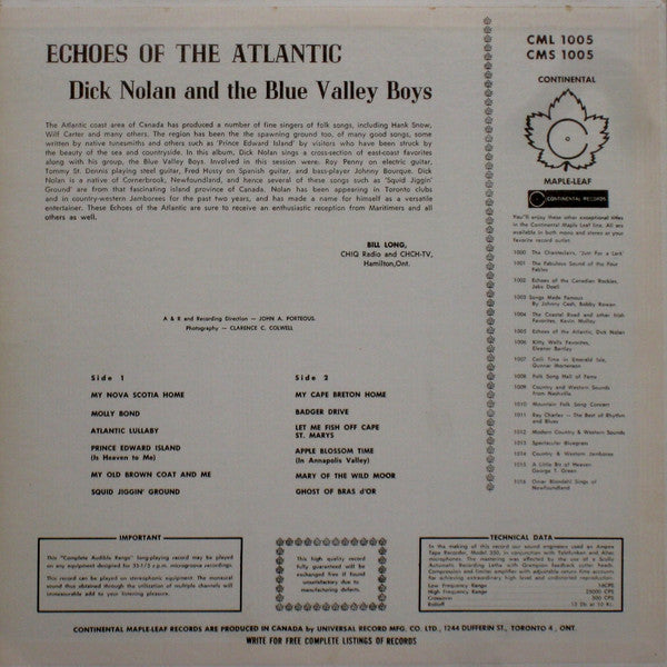 Dick Nolan Blue Valley Boys Echoes Of The Atlantic 1963, Folk, World, & Country, Maritimes, Newfoundland (Vinyl) Rare