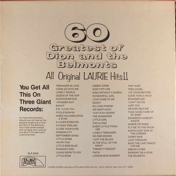 Dion And The Belmonts The 60 Greatest Of Dion And The Belmonts - 3Lps- 1971- Doo Wop, Pop Rock, Ballad (Vinyl) NM