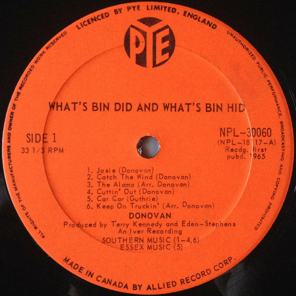 Donovan – What's Bin Did And What's Bin Hid - 1965- Folk (Rare Vinyl) Different Canadian Cover