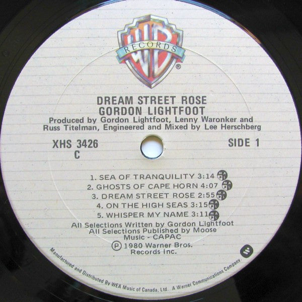 Gordon Lightfoot – Dream Street Rose -19809- Rock (vinyl) Mint Copy