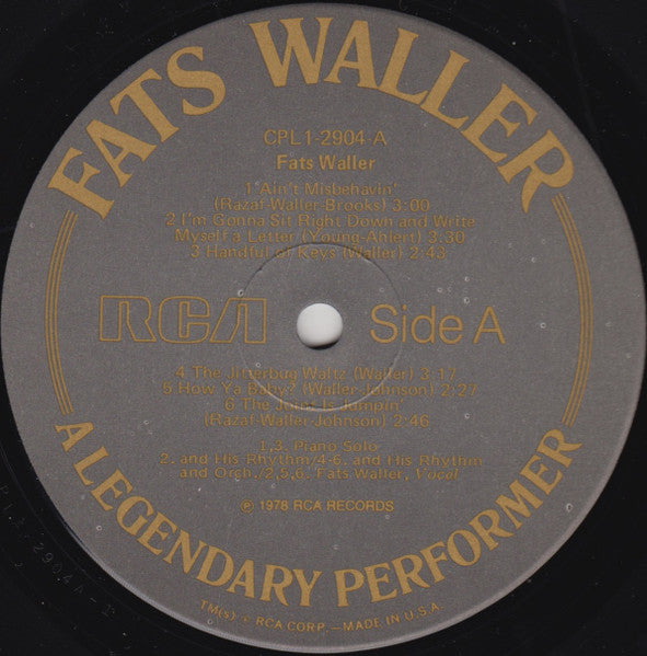 Fats Waller – A Legendary Performer (1978, USA Vinyl LP) — RCA CPL1‑2084