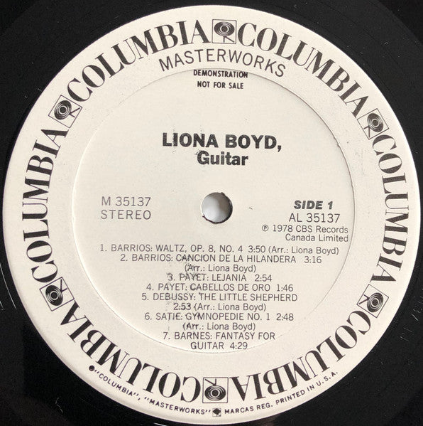 Liona Boyd / Albéniz* • Barrios* • Sor* • Satie* • Debussy* • Tárrega* • Payet* • Barnes* – The First Lady Of The Guitar DEMO COPY