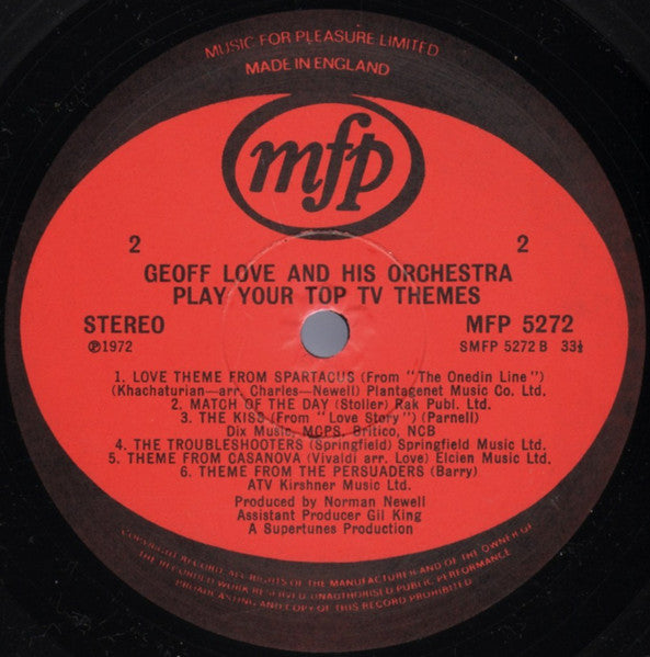 Geoff Love And His Orchestra Your Top TV Themes - 1972-Jazz, Stage & Screen Theme, Easy Listening ( UK Vinyl )
