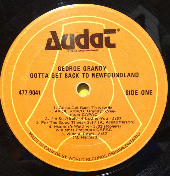 George Grandy Gotta Get Back To Newfie 1974- Folk, Country ,Maritime,, Newfoundland (Vinyl)