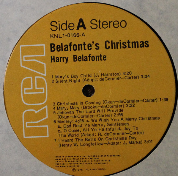 Harry Belafonte Belafonte's Christmas - 1976-Vocal, Holiday Christmas (Near Mint Vinyl)