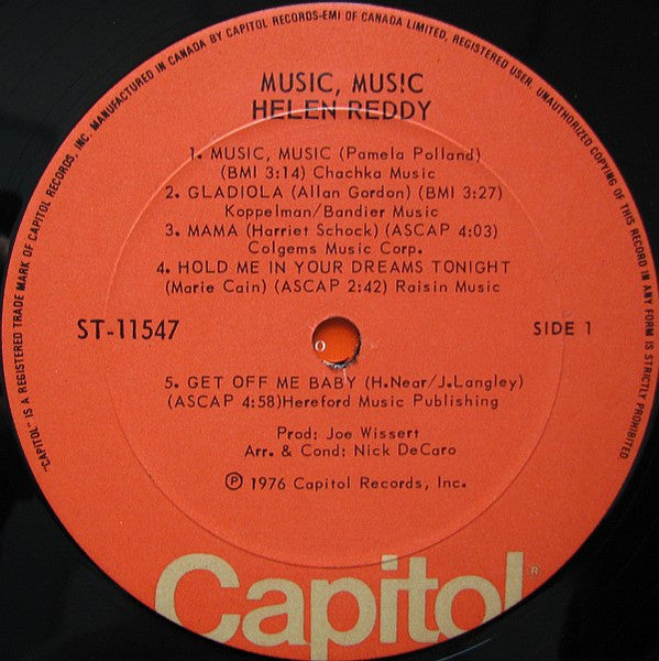Helen Reddy – Music, Music- 1976-Pop (Vinyl)