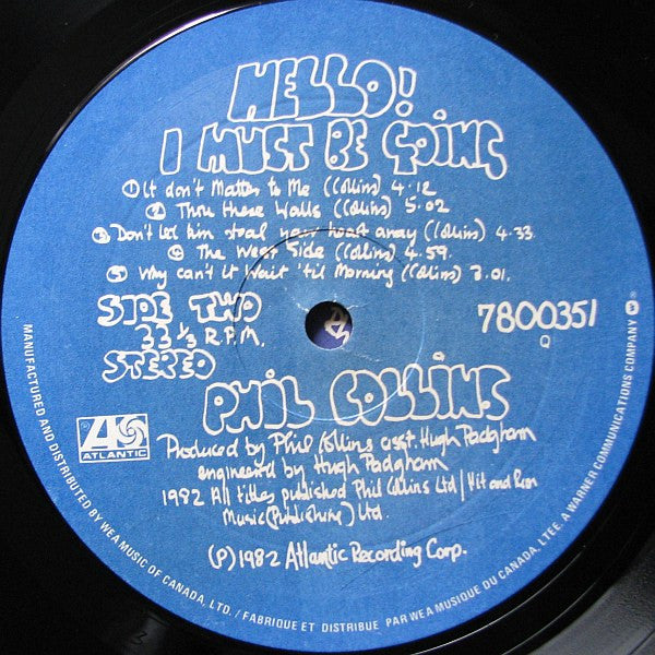 Phil Collins – Hello, I Must Be Going! – 1982 – Pop Rock / Soft Rock (U.S. pressing)