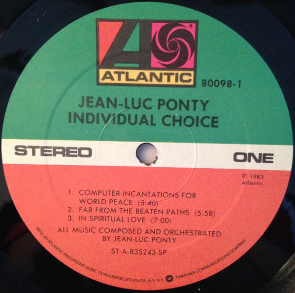 Jean-Luc Ponty Individual Choice - Jazz Fusion ( Mint Vinyl )