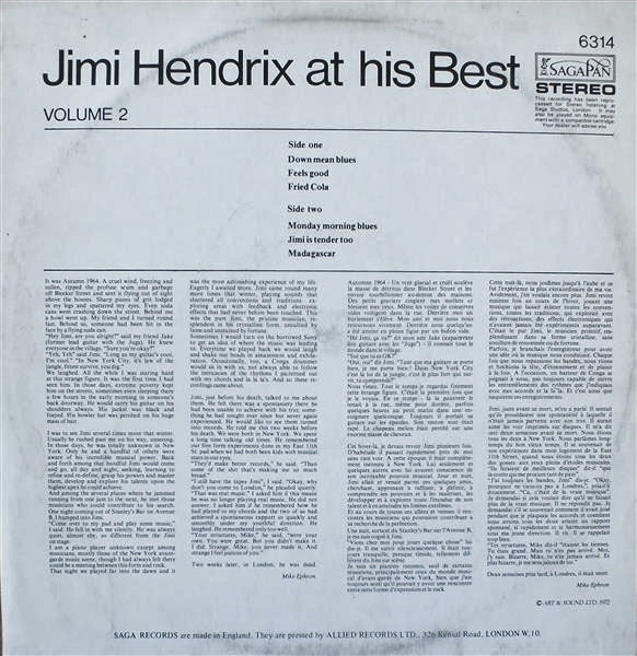 Jimi Hendrix – Jimi Hendrix At His Best (Volume 2) 1972- Blues Rock, Psychedelic Rock (UK Import Vinyl)