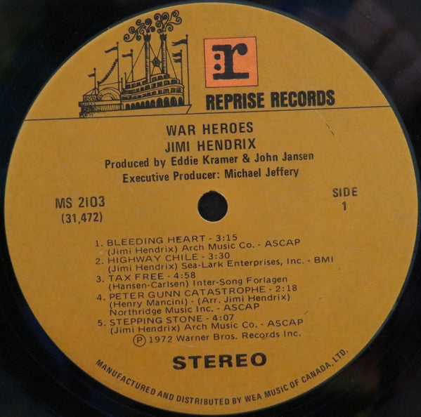 JIMI HENDRIX — War Heroes (Reprise Records, MS 2103) Psychedelic Rock, Blues Rock (Vinyl – Canadian Release) NMint