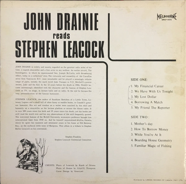 John Drainie – John Drainie Reads Stephen Leacock - 1970-Non-Music ,Spoken Word (Vinyl)