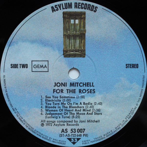 Joni Mitchell – For The Roses (1972, Germany Vinyl LP) — Asylum AS 53 007 Near Mint