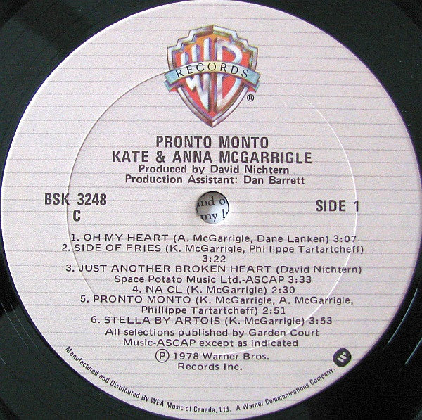 Kate & Anna McGarrigle - Pronto Monto -1978- Alternative Rock, Folk Rock (vinyl)