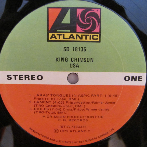 King Crimson USA - 1975- Rock Style: Psychedelic Rock, Prog Rock (vinyl)