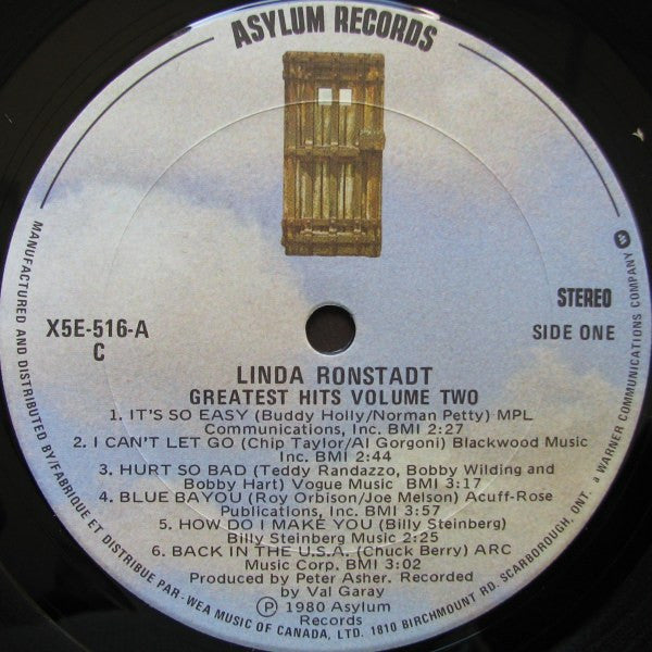 Linda Ronstadt – Greatest Hits Volume Two – 1980 – Rock / Adult Contemporary (vinyl)