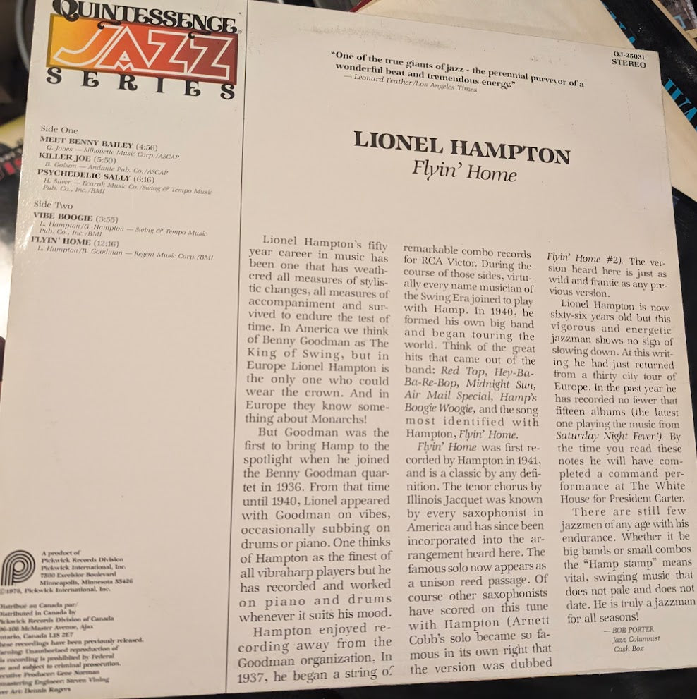 Lionel Hampton – Flyin' Home 1978 Genre: Jazz Style: Big Band (VINYL) Near Mint