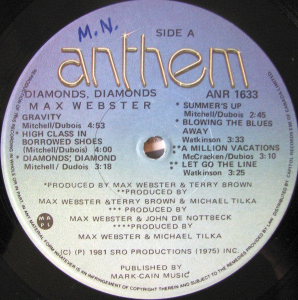 Max Webster – Diamonds, Diamonds (1981, Canada Vinyl LP) — Anthem ANR 1633