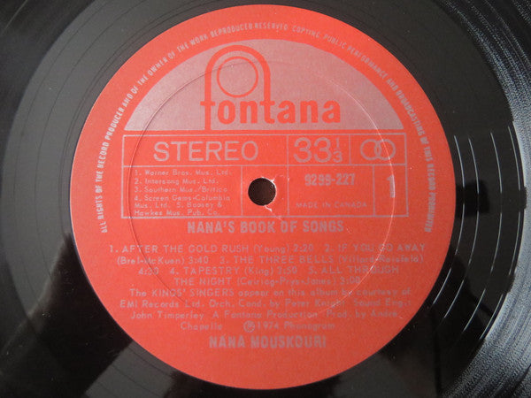 Nana Mouskouri – Nana's Book Of Songs 1974 Genre: Pop (vinyl)