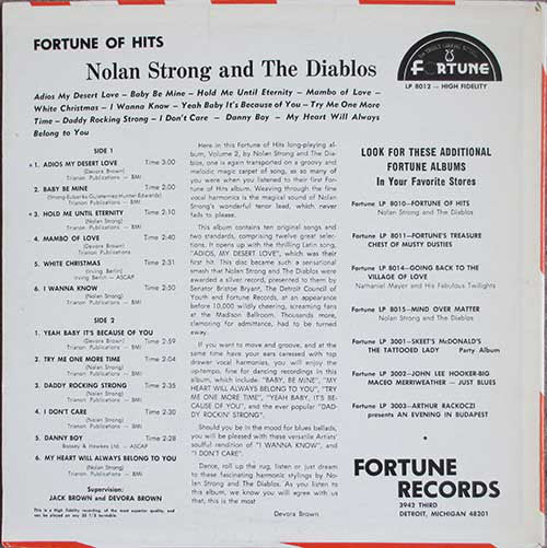 Nolan Strong And The Diablos – Fortune Of Hits Vol 2 - 1964-Rock, Funk / Soul Style: Doo Wop (Rare Vinyl)