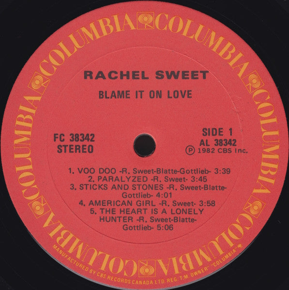 Rachel Sweet – Blame It On Love - 1982- New Wave, Pop Rock (vinyl)