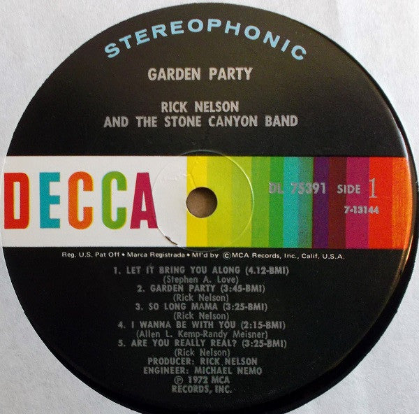 Rick Nelson And The Stone Canyon Band Garden Party - 1972-Country Rock (vinyl)