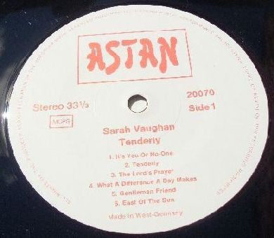 SARAH VAUGHAN – Tenderly ,1980s, Vocal Jazz (vinyl) Astan – 20070 , Vinyl – West Germany