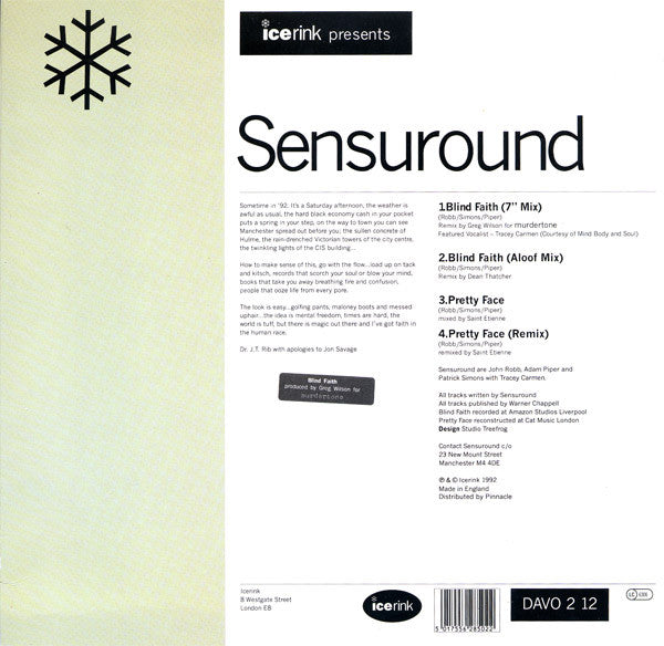 Sensuround – Blind Faith / Pretty Face-1992-Leftfield, House ( Vinyl, 12") UK