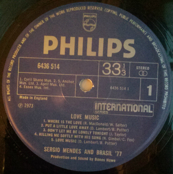 Sergio Mendes And Brasil 77 – Love Music 1973 - Jazz, Latin Style: Smooth Jazz, Latin Jazz, Soul-Jazz (UK Vinyl)