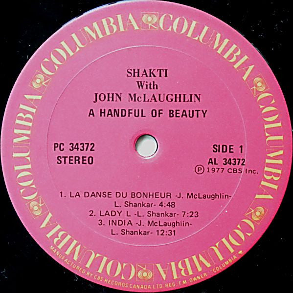 Shakti A Handful Of Beauty-1977 Jazz, Folk, World, & Country Style: Fusion, Contemporary Jazz (vinyl) Mint