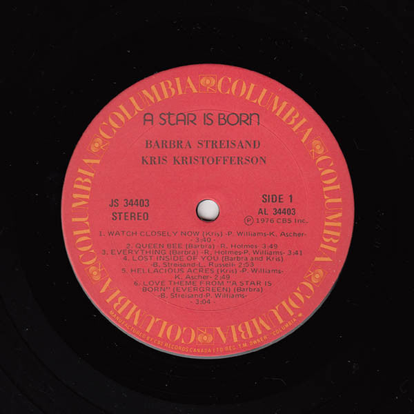 Streisand Kristofferson A Star Is Born 1976 Rock, Stage & Screen Style: Soundtrack, Pop Rock (vinyl)