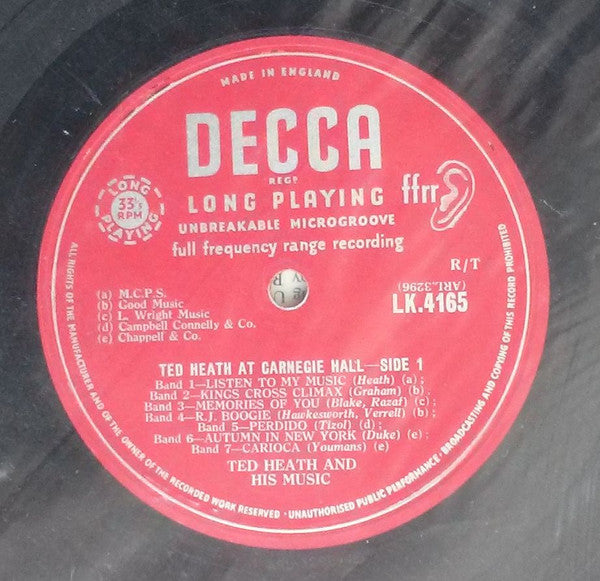 TED HEATH – Ted Heath at Carnegie Hall ,1956, Jazz, Big Band, Swing (clearance vinyl)