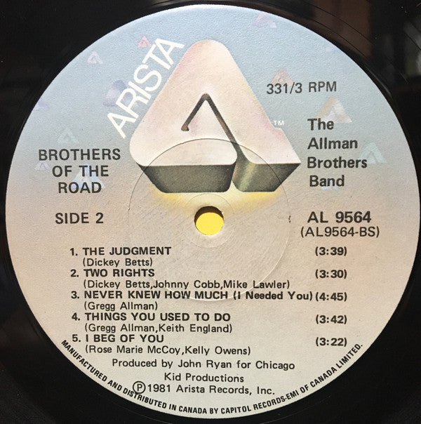 Allman Brothers Band – Brothers Of The Road -1981- Southern Rock (vinyl) notched cover