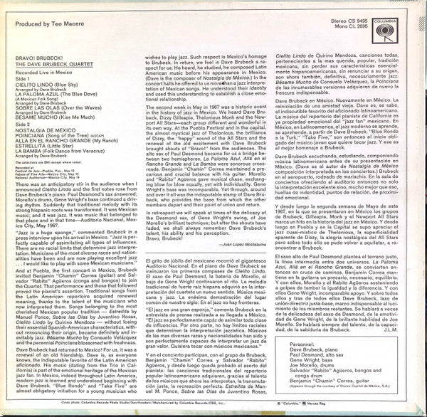 The Dave Brubeck Quartet – Bravo! Brubeck! 1967 Latin Jazz (UK Import Vinyl)