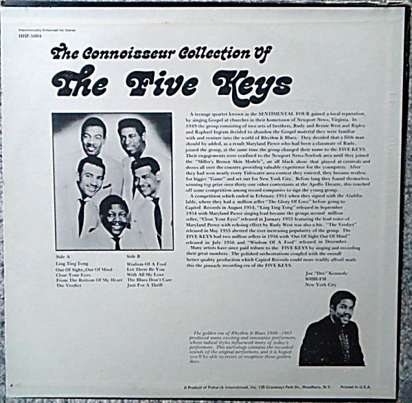 The Five Keys – The Connoisseur Collection Of The Five Keys -1972-Rock, Funk / Soul Style: Doo Wop, Rhythm & Blues (Rare Vinyl)