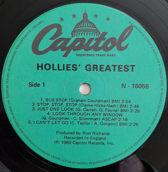The Hollies – Hollies' Greatest 1980 - Rock Style: Beat, Classic Rock (Vinyl Near Mint