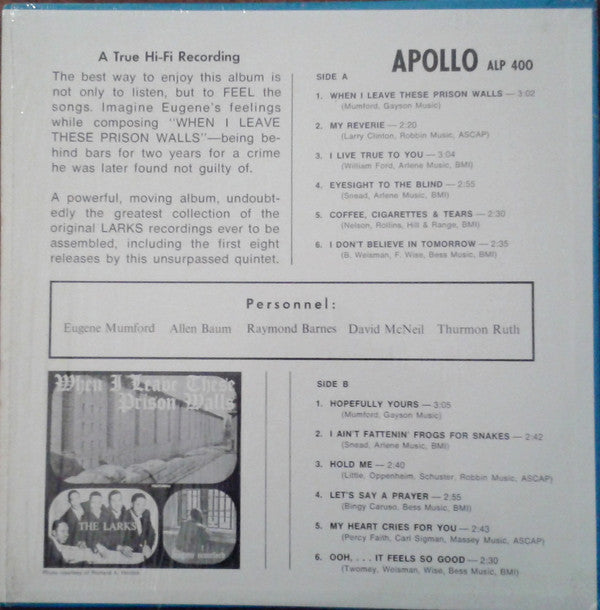 The Larks Featuring Eugene Mumford – When I Leave These Prison Walls - Rhythm & Blues (Very Rare Vinyl)