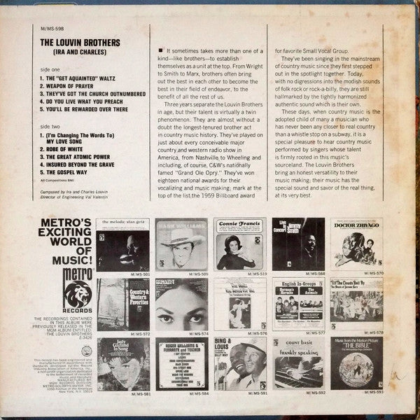 The Louvin Brothers – The Louvin Brothers (Ira And Charles) Gospel, Bluegrass 1967 (Rare Vinyl)