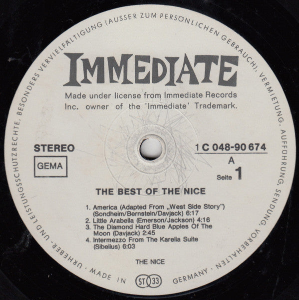 The Nice – The Best Of The Nice - 1971-Art Rock, Psychedelic Rock, Prog Rock (Vinyl) A Great Copy !