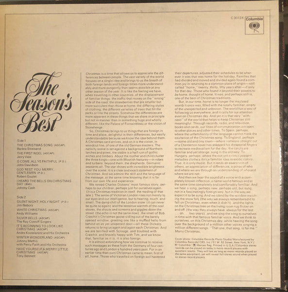 The Season's Best - 1970 Christmas - Barbra , Tony , Johnny Cash+ (vinyl)