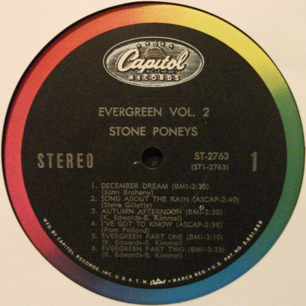 The Stone Poneys – Evergreen Vol. 2 - 1967 -Folk Rock ( rare Vinyl ) Great Shape ! featuring Linda Ronstadt